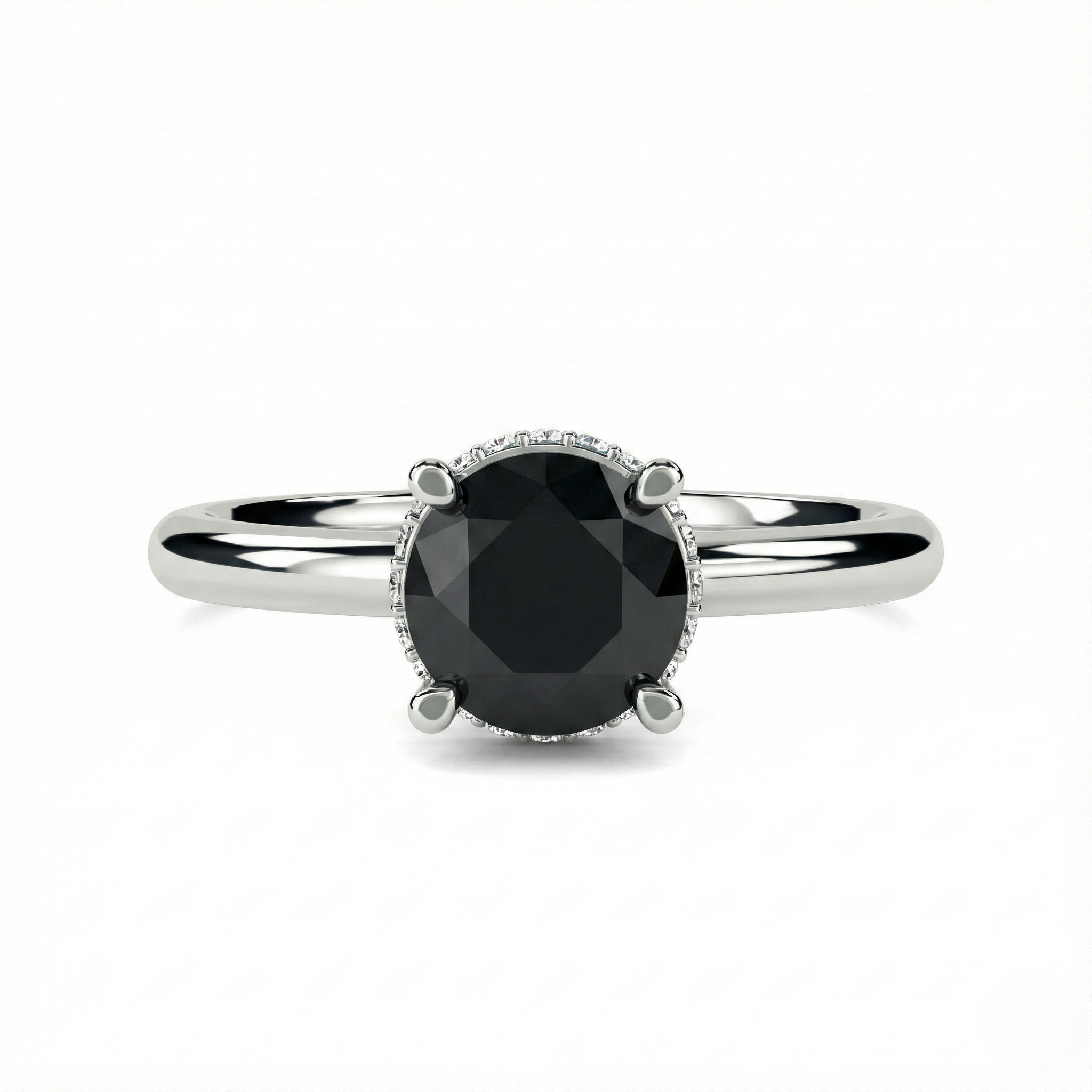 Black Colour Round Shape Center Diamond Hidden Halo Ring - Shree Diamond Mfg
